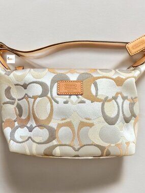 Coach Green White Optic Tan Signature Mini Accessory Pouch Handbag